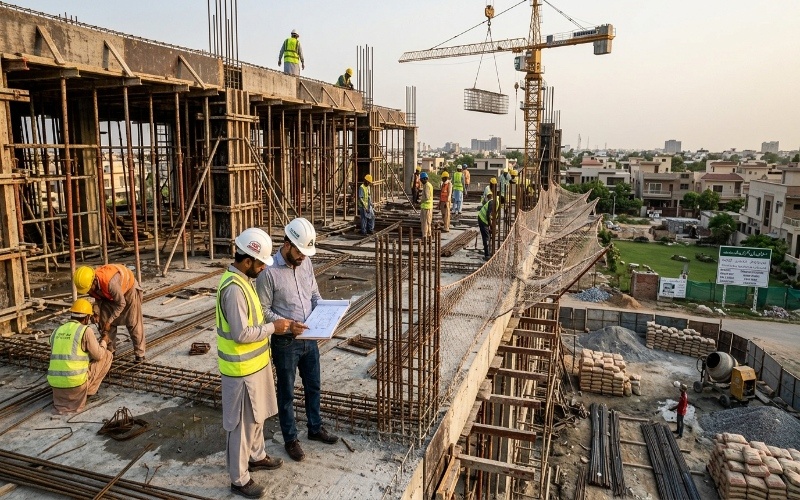 Professional construction quality inspection at a luxury residential project in Lahore