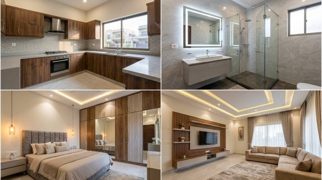 Kitchen bathroom bedroom and living room renovation work in Lahore home remodeling project
