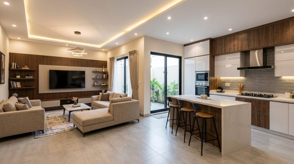 10 marla house interior renovation project in Lahore with modern kitchen and living spaces