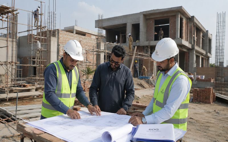 Professional house builders in Lahore managing residential construction project