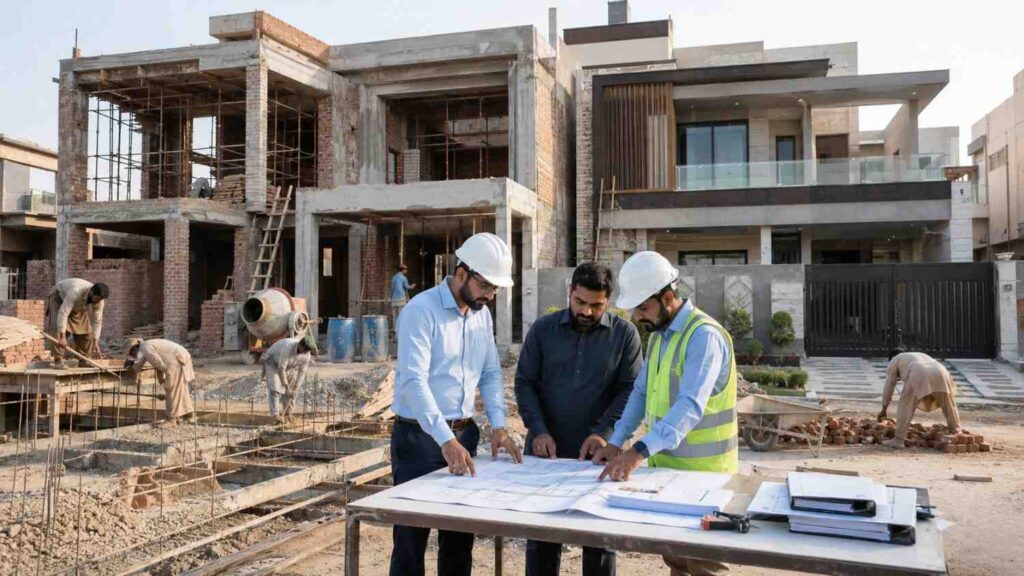 Professional house construction services in Lahore including grey structure and turnkey construction