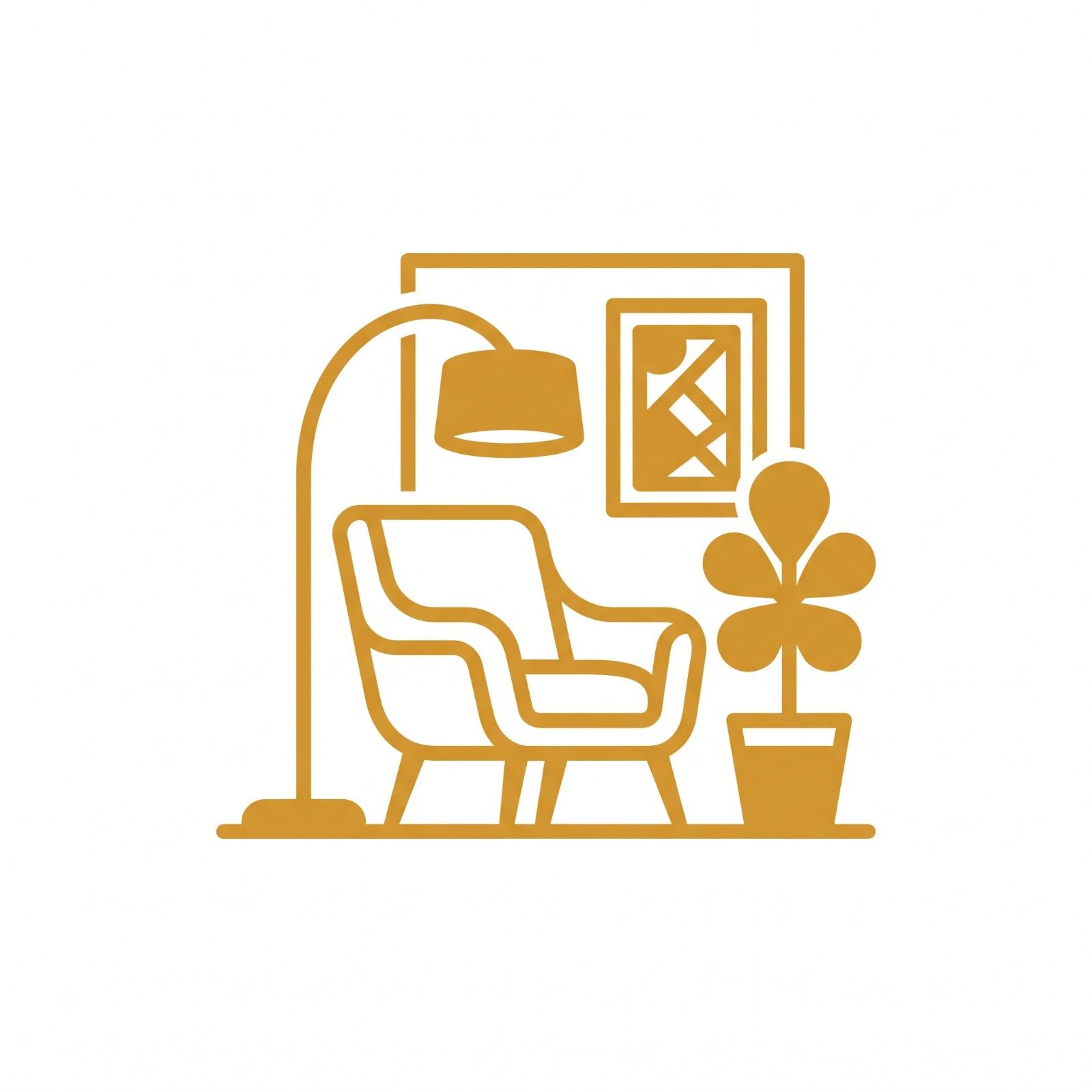 Interior design icon featuring modern furniture, decorative elements, and luxury interior styling.
