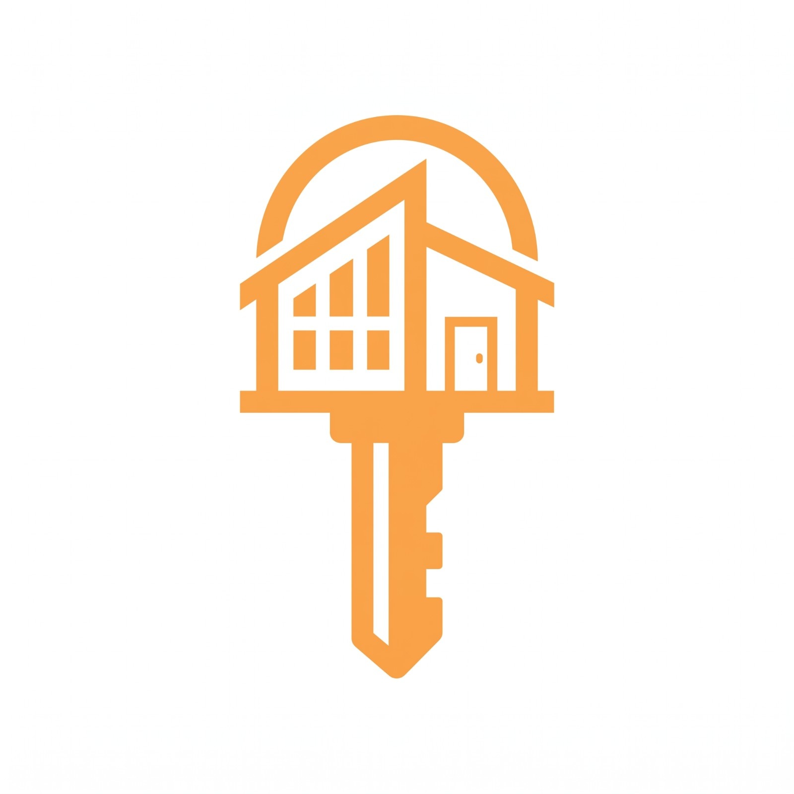 Turnkey construction icon featuring a modern house and key symbol representing complete construction solutions.